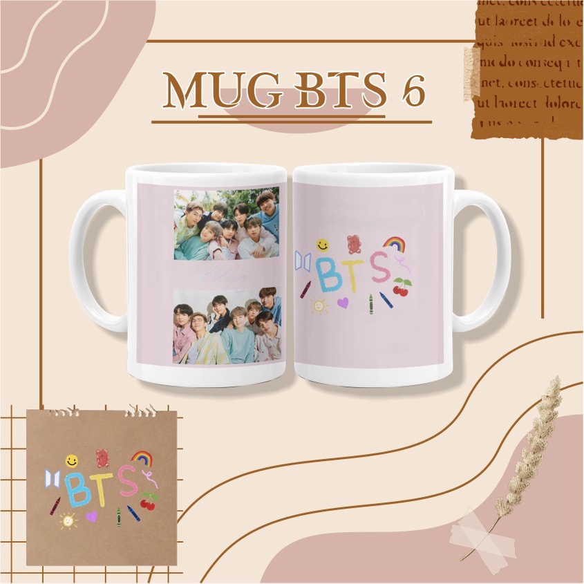 [TAMBAHKAN BUBBLE WRAP] MUG GELAS BTS / MUG DIGITAL PRINTING BTS - MERCHANDISE BTS - MERCHANDISE KPO