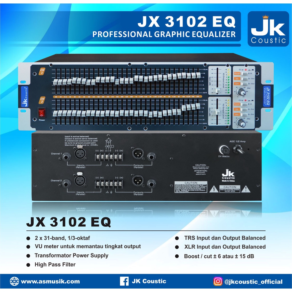 Equalizer JX 3102 EQ JK Coustic equalizer 2x31 band