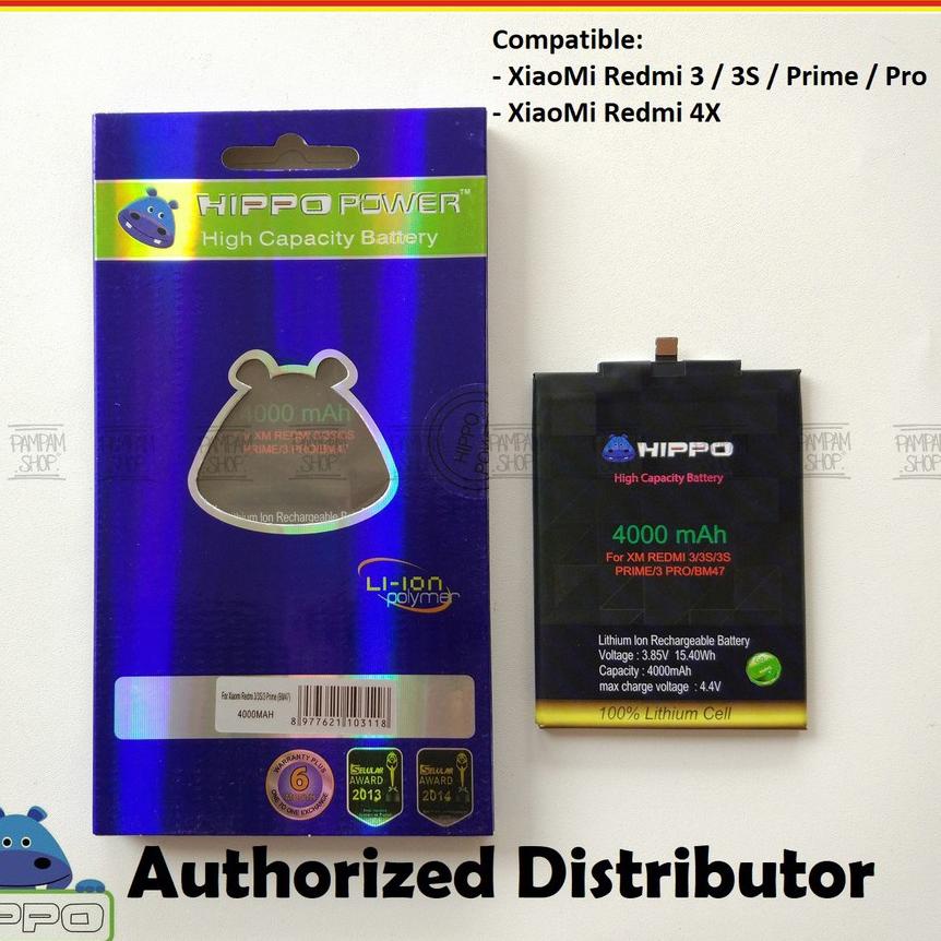 COD | HJ6 | Baterai Hippo Double Power Original XiaoMi BM47 Redmi 3 3S Prime Pro 4X Batre Batrai HP 