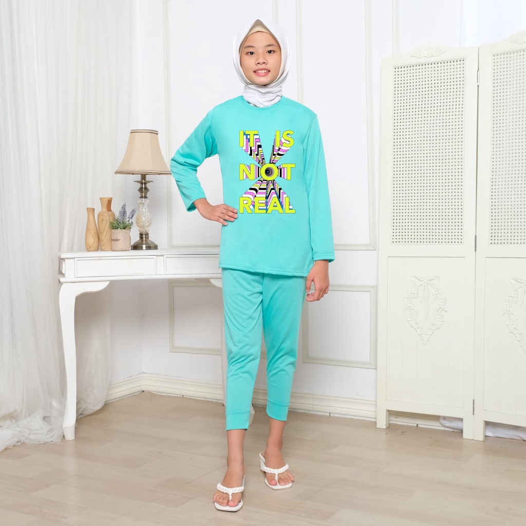 Hzl_outfit Baju Setelan Panjang Anak Perempuan IT IS NOT REAL/ Setelan Baju Kaos Lengan Panjang