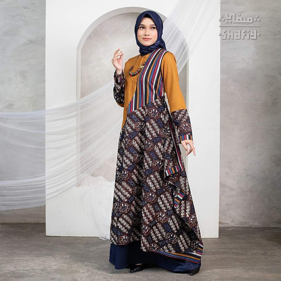 Chaiza Gamis Batik Shafiy Ori Modern Etnik Jumbo Kombinasi Polos Tenun Lurik Dress Wanita Muslimah Dewasa Kekinian Cantik Kondangan Blouse Batik Wanita Muslim Syari Premium Terbaru Dress Tradisional