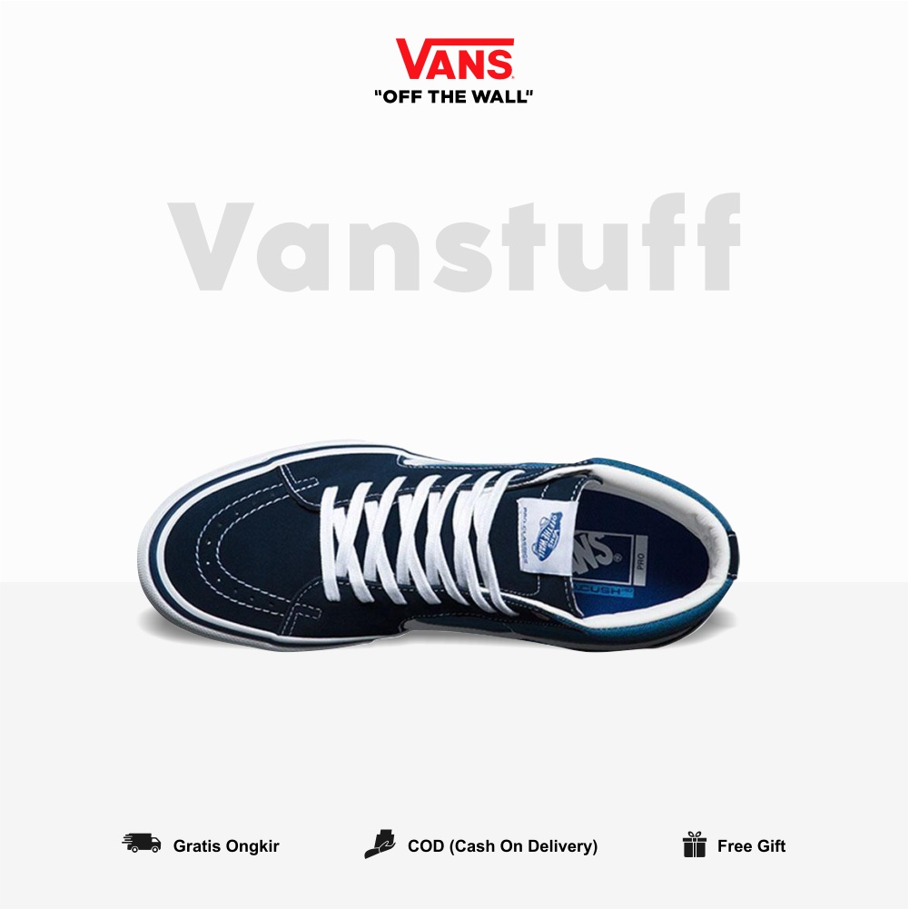 Vans Classic SK8 Hi Navy White PRO Pria Wanita Original 100% BNIBWT Ori Authentic Vanss High Navy Blue Global Market