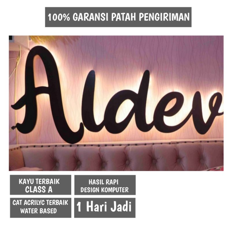 Kedai Hits -  Huruf Kayu Timbul Custom Nyala Lampu LED Hiasan Dinding Tinggi 25cm sampai 60cm