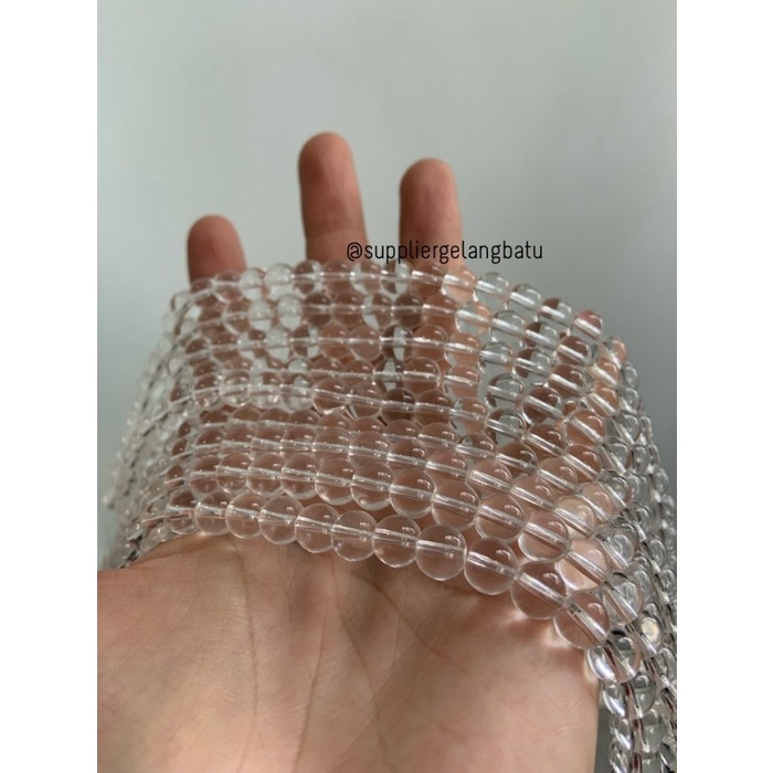 batu kuarsa bening 6mm 8mm 10mm 12mm 14mm clear quartz bahan gelang kalung kesehatan