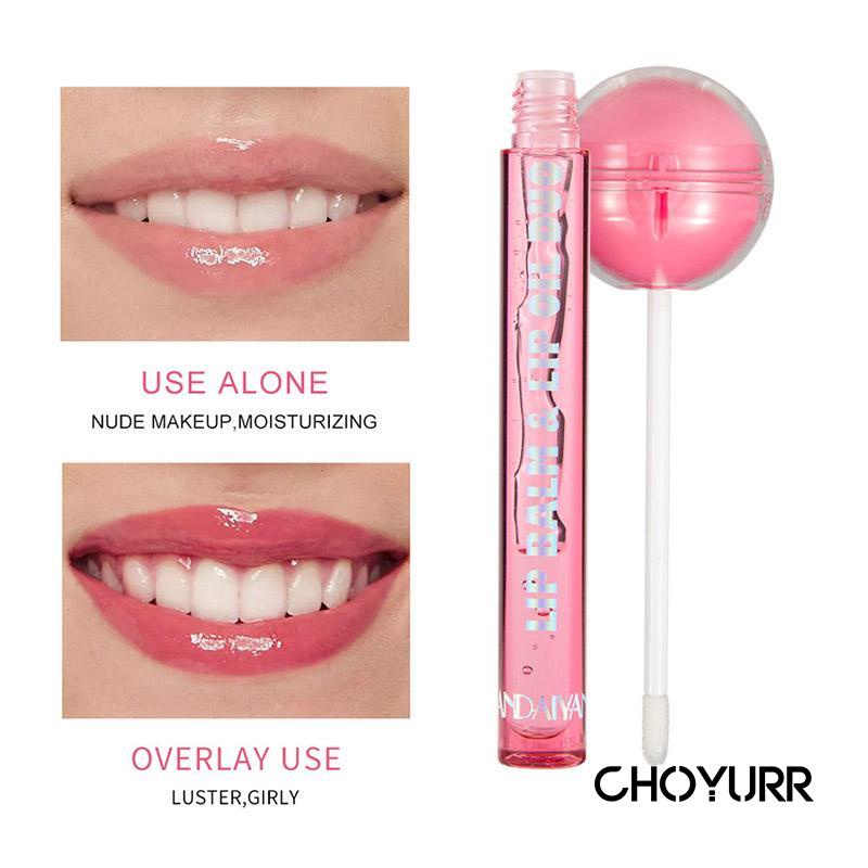 【COD】2 In 1 Lip Balm &amp; Lip Oil Kiss Beauty Rose Bentuk Lollipop Riasan Minyak Bibir Lollipop Lipstik Pengubah Warna Pelembab Lip Gloss-CH