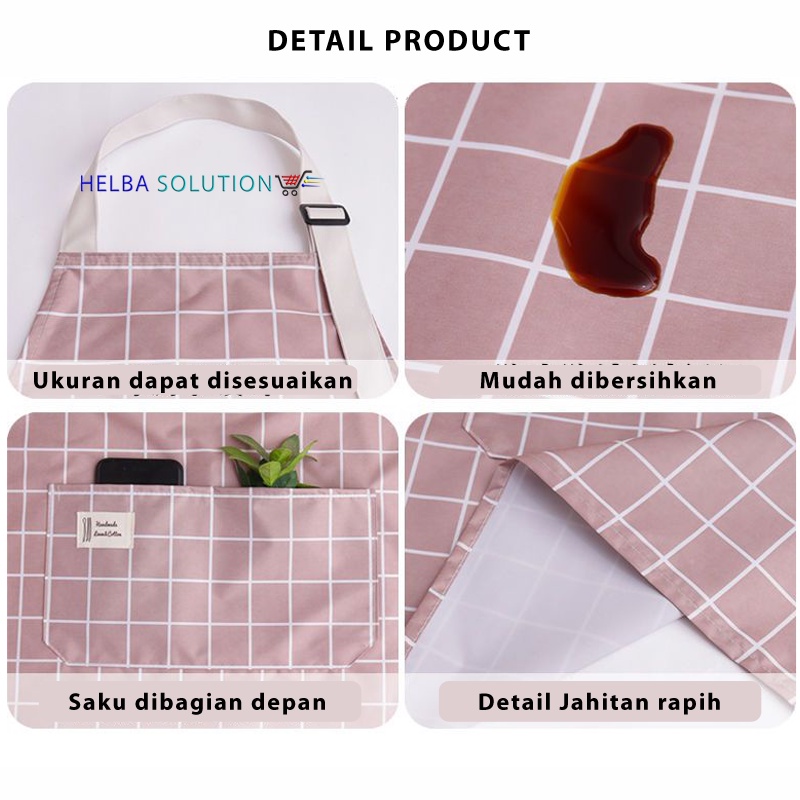 Celemek Masak Anti Air Apron Dapur Chef Barista Waiters Coffe Shop Motif Kotak Kotak Waterproof