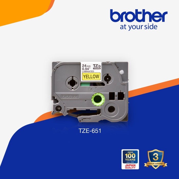 Brother Label Tape TZE-651 24mm x 8m Laminated Black On Yellow TZe651