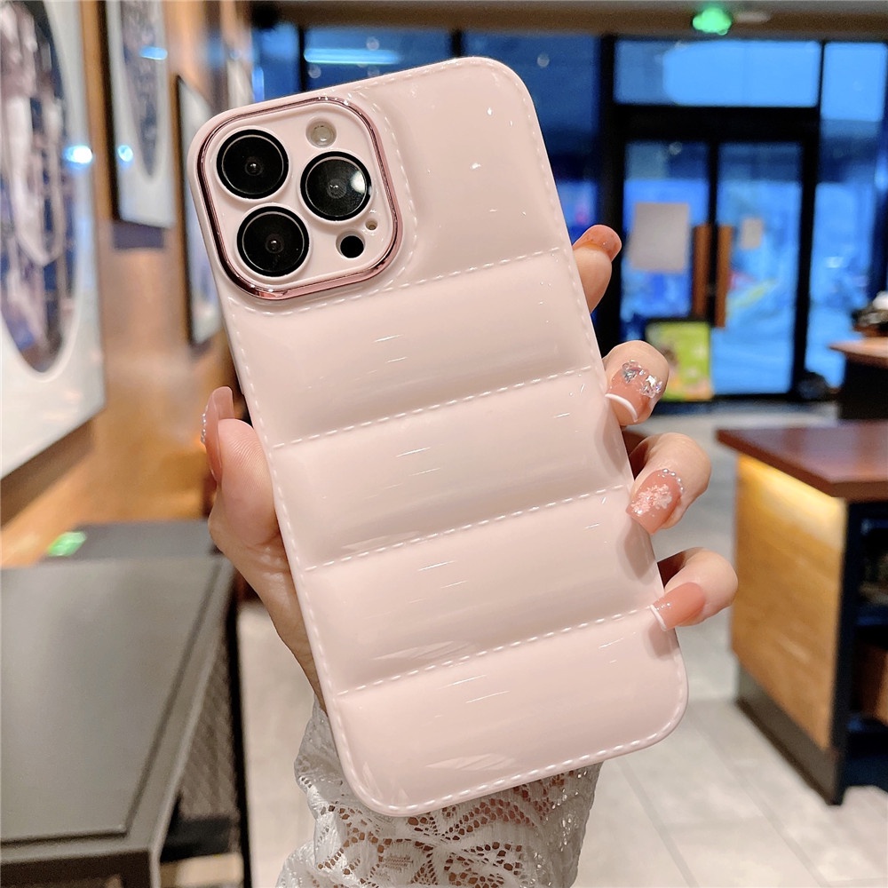 IPHONE Jaket Down Mewah Pelindung Kamera Casing Ponsel Untuk Iphone14 13 12 11 Pro XS Max X XR 7 8 Plus Puffer Case Silicon Lembut Shockproof Cover Casing