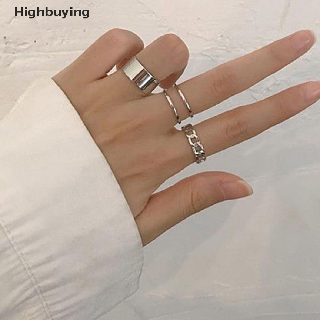 Hbid Hip Hop Hollow Out Resizable Rings Set Untuk Punk Tekuk Logam Tembaga Cincin Bulat Glory