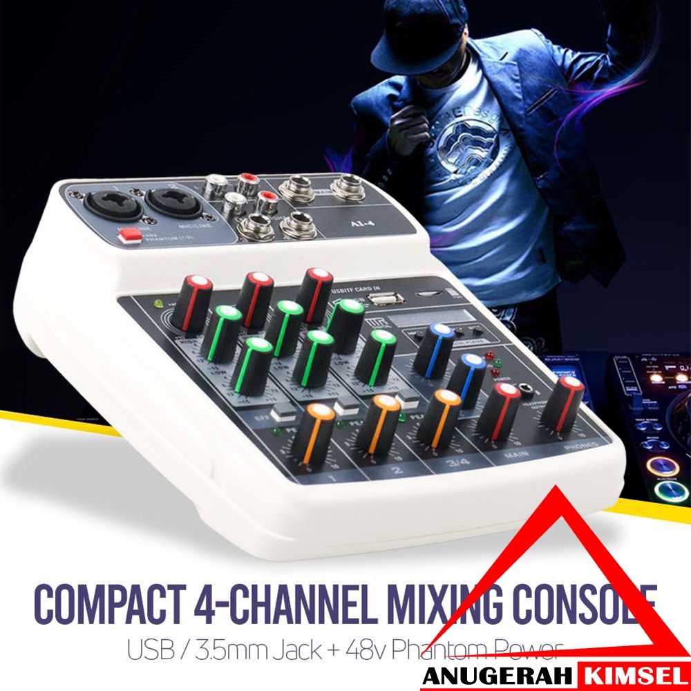 Muslady Compact Mixing Console Mixer 4 Channel Phantom 48V - AI-4