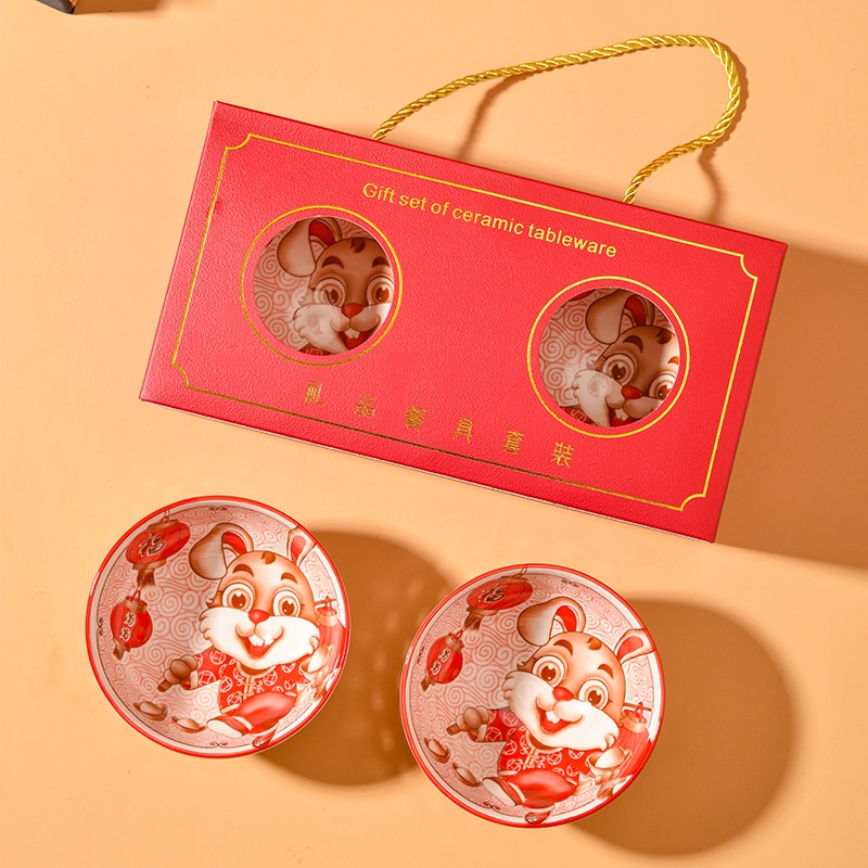 Chinese New Year Gift Bowl Plate set Paket Hadiah Imlek mangkok  piring keramik pakai tas hampers