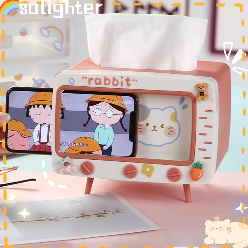 Solighter Kotak Tisu TV Persegi Kawaii Plastik Phone Holder