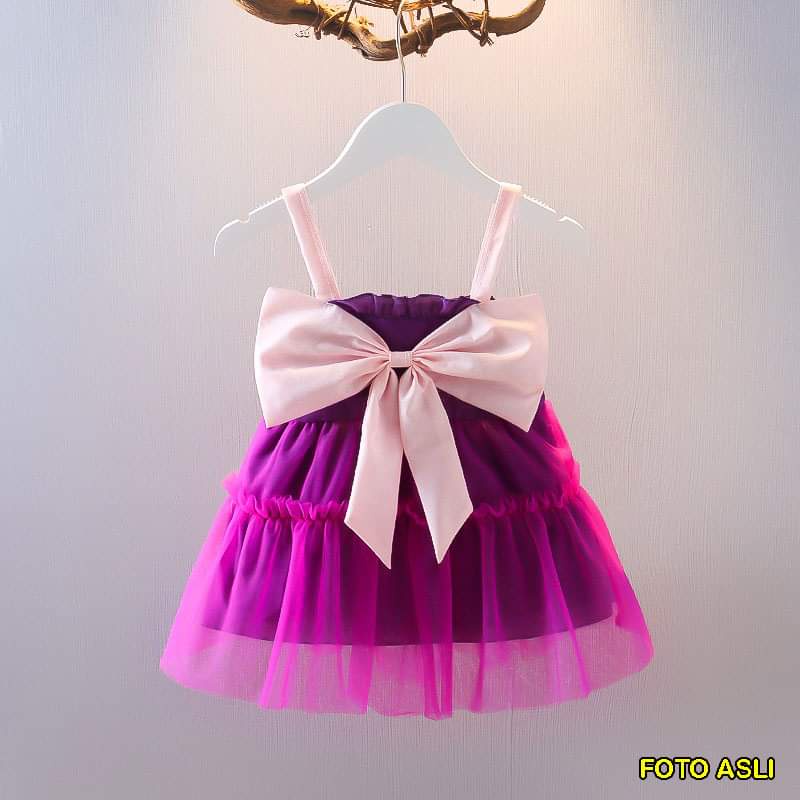 Dress Baby Perempuan Big Ribbon Pink Purple Flower