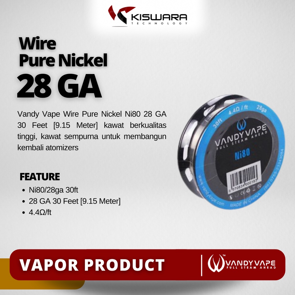 Vandy Vape Wire Pure Nickel Ni80 28 GA 30 Feet [9.15 Meter]