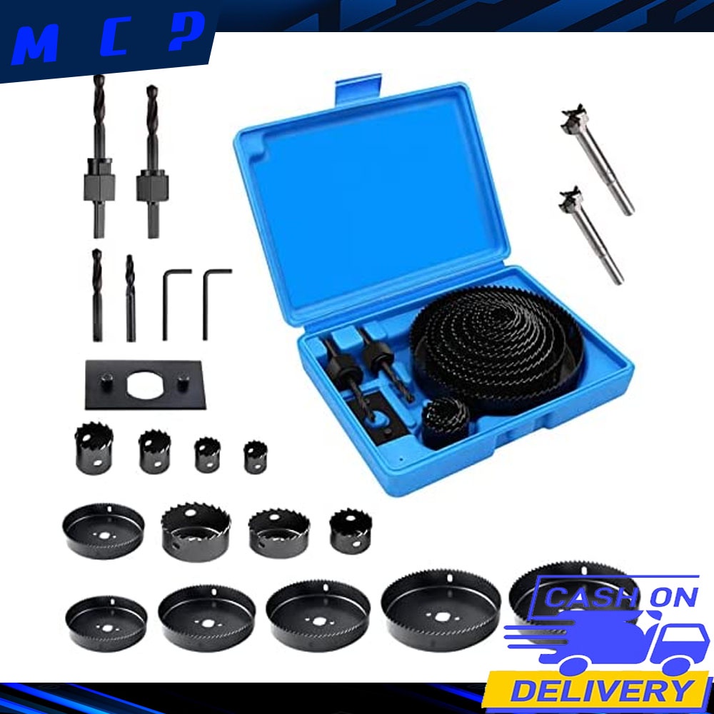 BARU Hole Saw Set Hole Saw Kit 16 Pcs DAN 13 PCS ,6 PCS Saw Blades Serbaguna Hole Saw, Mandrels, Hex Key dengan Storage Box, Ideal untuk Soft Wood, PVC Board TERLARIS DAN BERKUALITAS