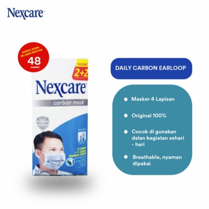 (BISA COD) 3M Nexcare Masker Carbon 4 Play isi 2 pc/pack 1 Box isi 24 pc
