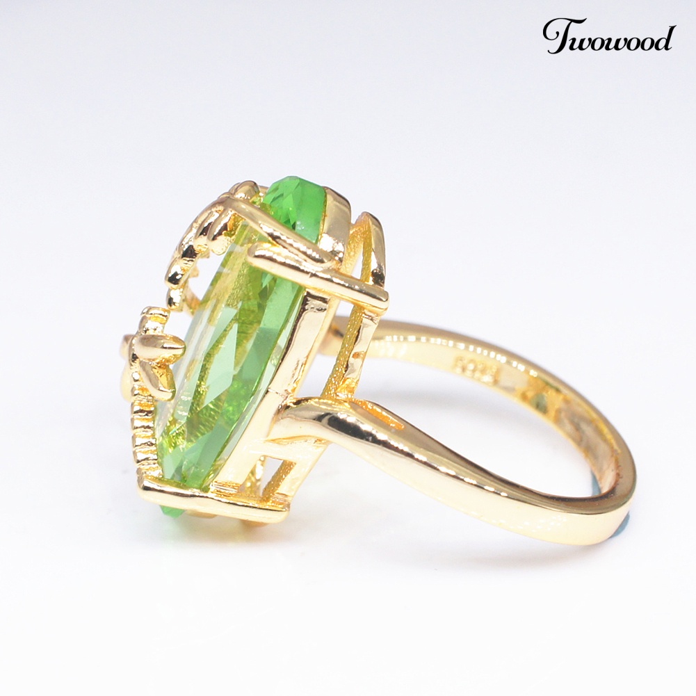 Twowood Chic Wanita Capung Daun Oval Permata Imitasi Twist Jari Cincin Hadiah Perhiasan Pernikahan