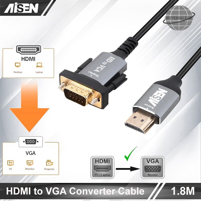 Kabel HDMI to VGA HD Adapter Cable 1.8m, 3m - HDMI male to VGA male BD