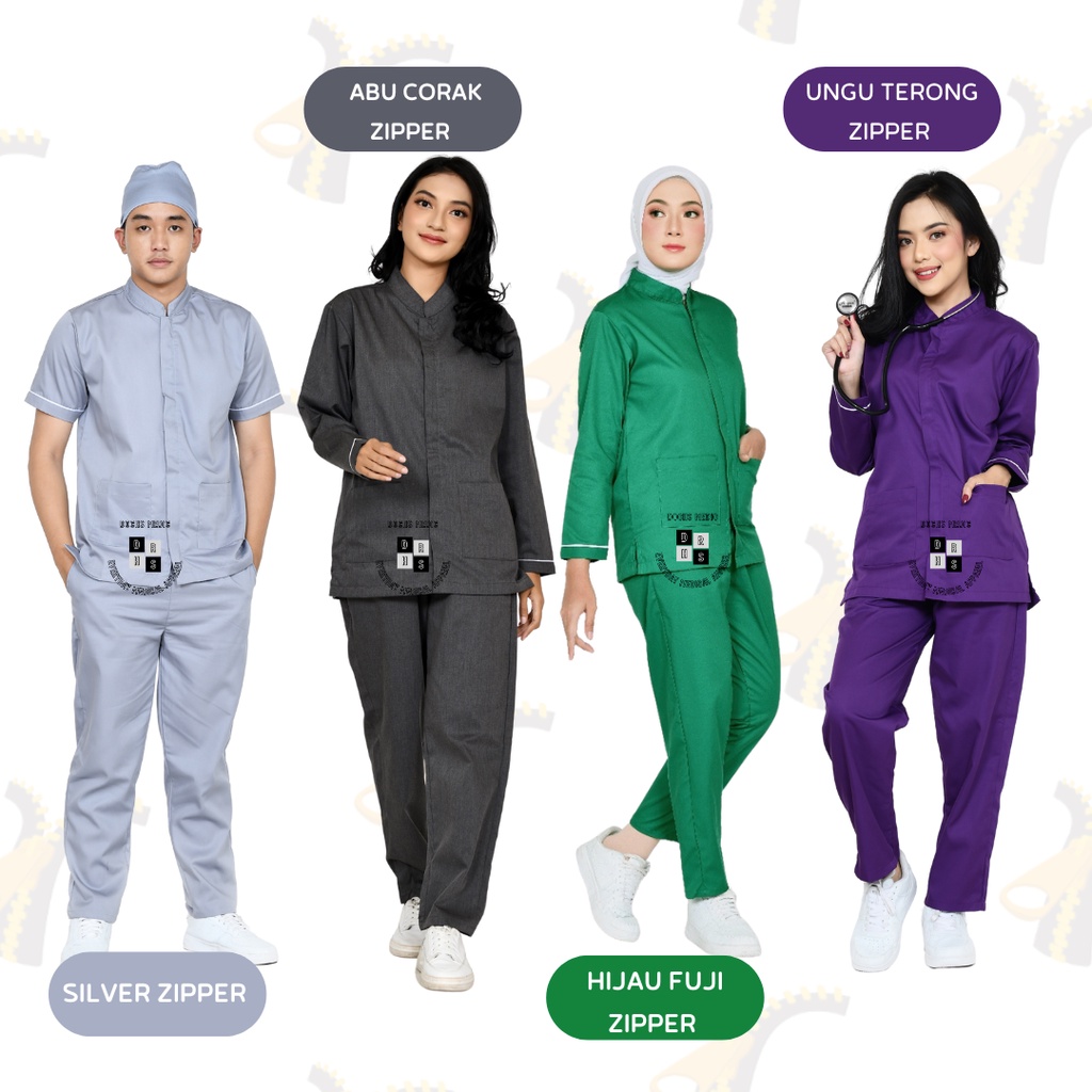 Baju OK ZIPPER / Baju Jaga / Scrub Medis ZIPPER Lengan Panjang DOCHS MEDIC