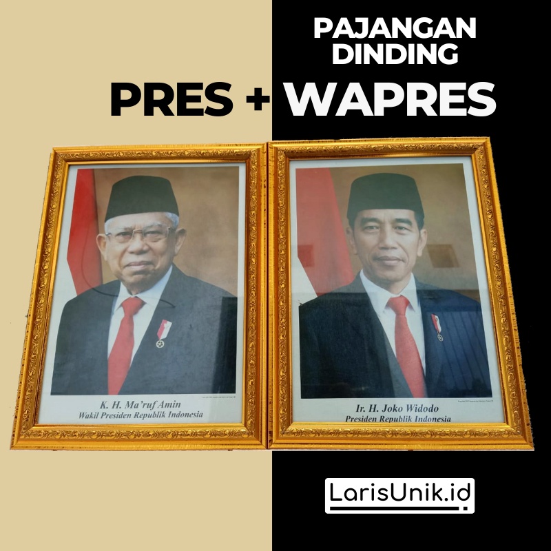 Pigura Poto Presiden Dan Wakil Presiden Poster 1 Set Pigura Dekorasi Dinding Bahan Polyframe Fiber