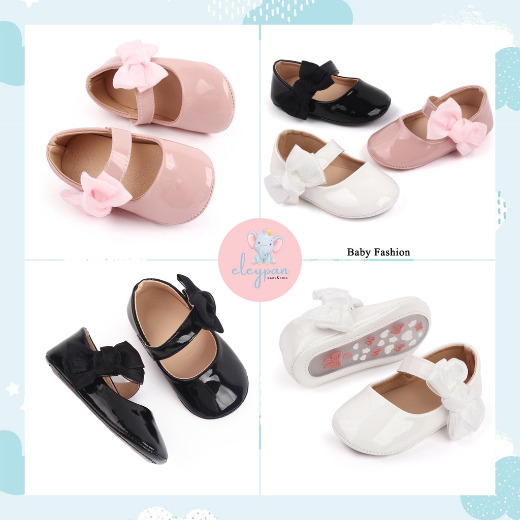 Flat Shoes IMPORT Sepatu Tapak Karet Flats Anak Perempuan Prewalker Bayi Impor Motif Pita Ribbon Tie