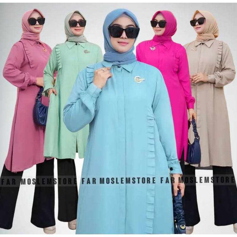 SETELAN WANITA MUSLIM TERBARU/RAYA SET KATUN SHAKILA PREMIUM/LONG TUNIK SET CELANA POLOS/FAR MOSLEMSTORE