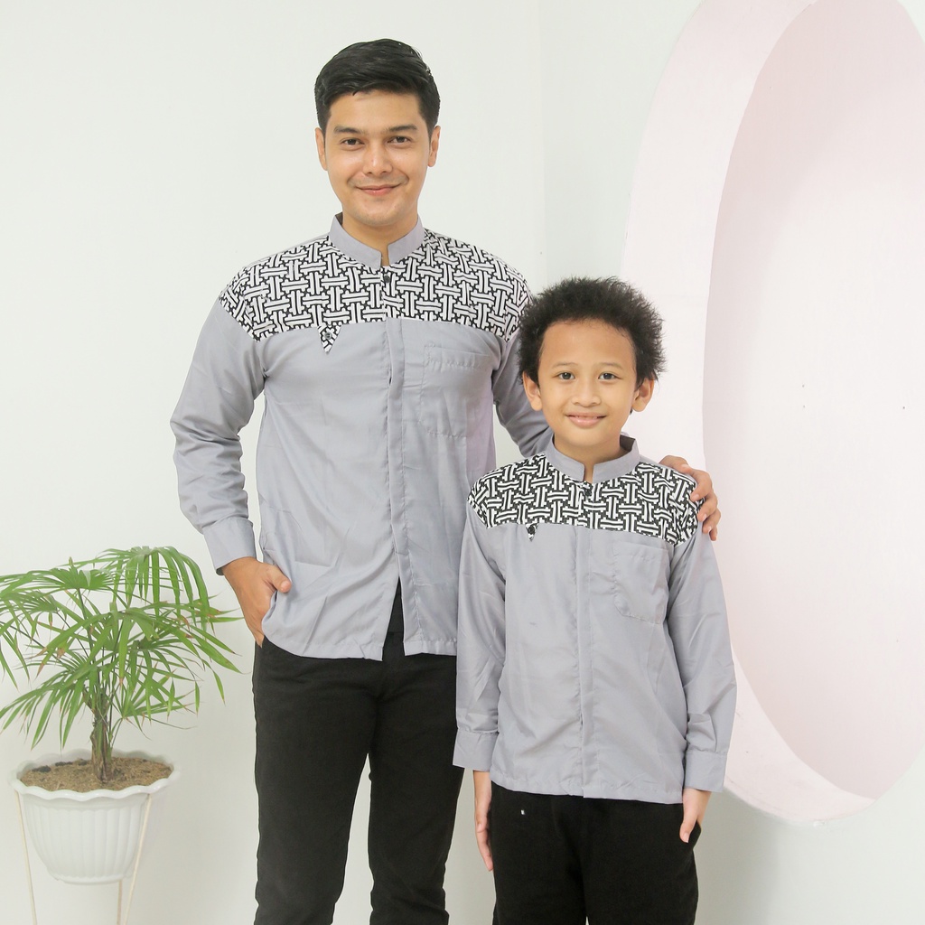 Baju Muslim Couple Koko Dewasa dan Anak Laki Laki Lengan Panjang Bahan Katun