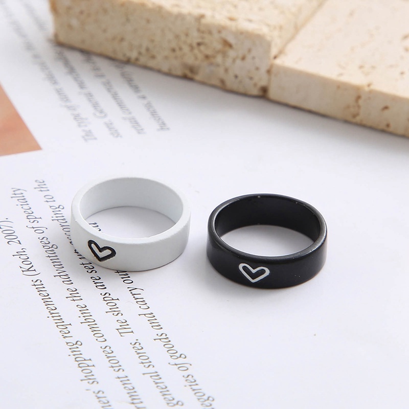 2pcs/set Cincin Pasangan Sederhana Pria Dan Wanita Cincin Kombinasi Ins Angin Cinta Pasangan Cincin Kekasih Hadiah Rings