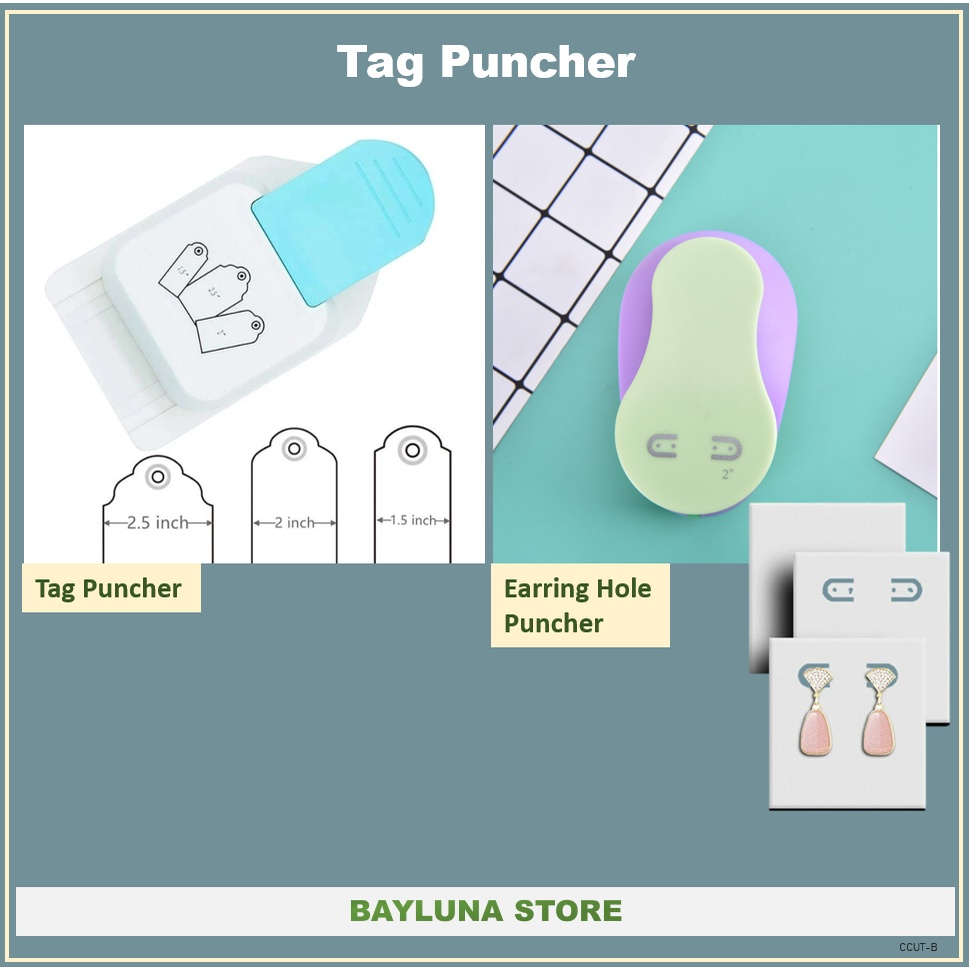 Bayluna | Tag Puncher Bookmark Embossing Gift Hang Tag Paper Punch 3 size in 1, Earring Hole Tag Punch Pembolong Kertas Gantungan Label Kertas Anting