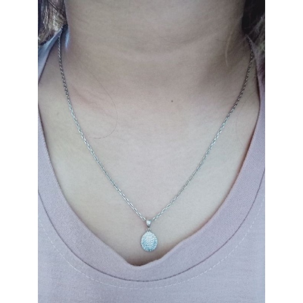 kalung rantai nori paperclip+liontin oval mp/perak asli silver 925 lapis emas/perhiasan fashion wanita terbaru