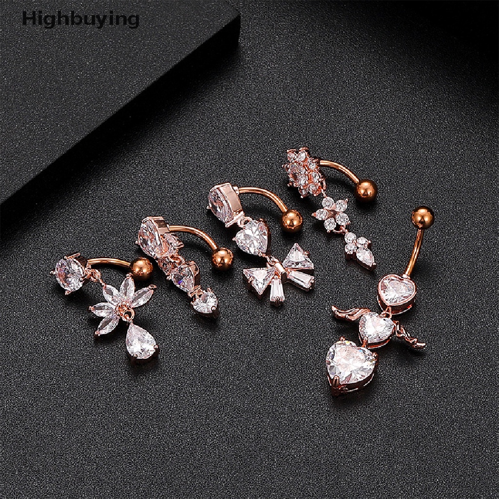 Hbid 1Pcs Reverse Dangel Belly Button Heart Dengan Sayap Bunga Pusar Cincin Glory