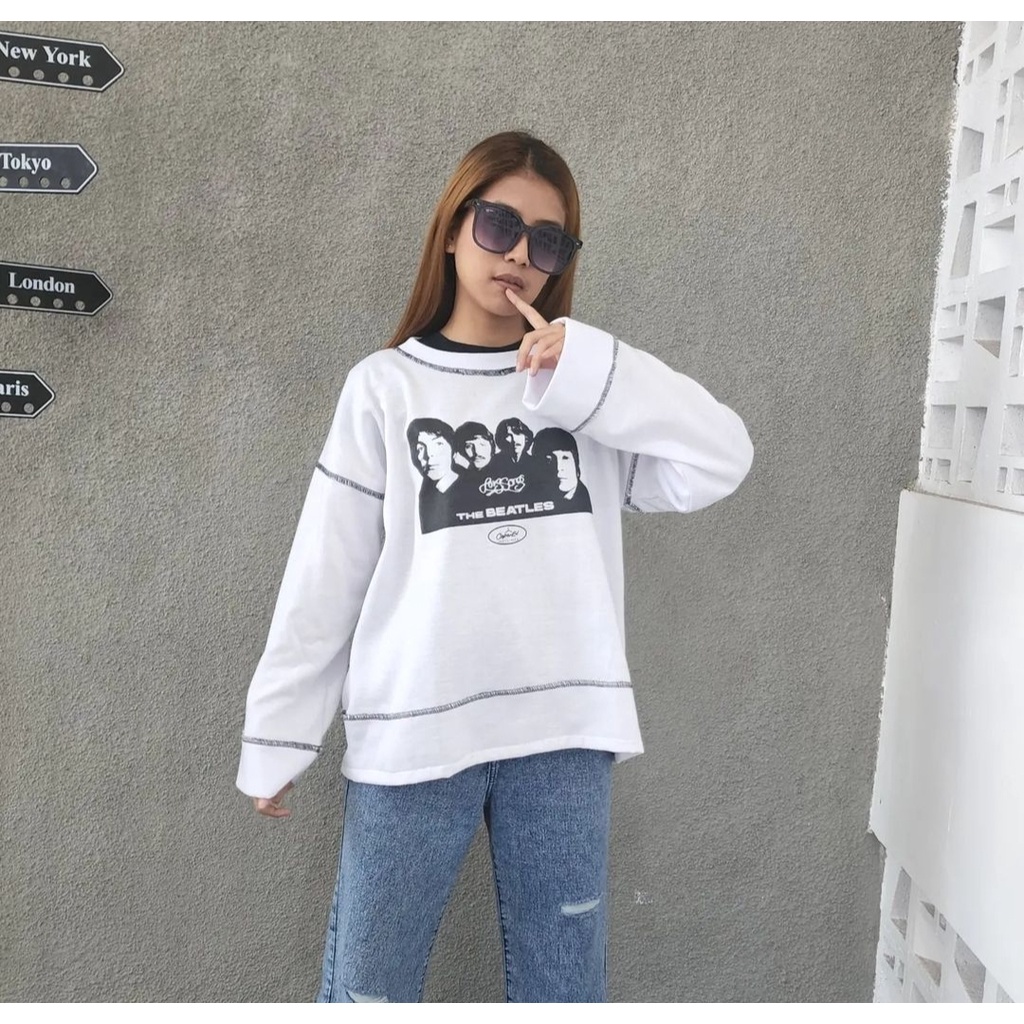 THE BEATLESS Sweater Crewneck Oblong Wanita Blouse Ala Korean Outfit Kekinian Gaya Santai