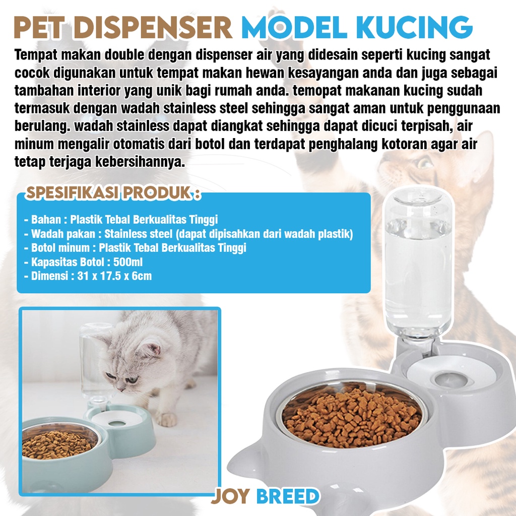 TEMPAT MAKAN DOUBLE MODEL KUCING DENGAN DISPENSER AIR PET DISPENSER DOUBLE MODEL KUCING PREMIUM | JOY BREED OFFICIAL