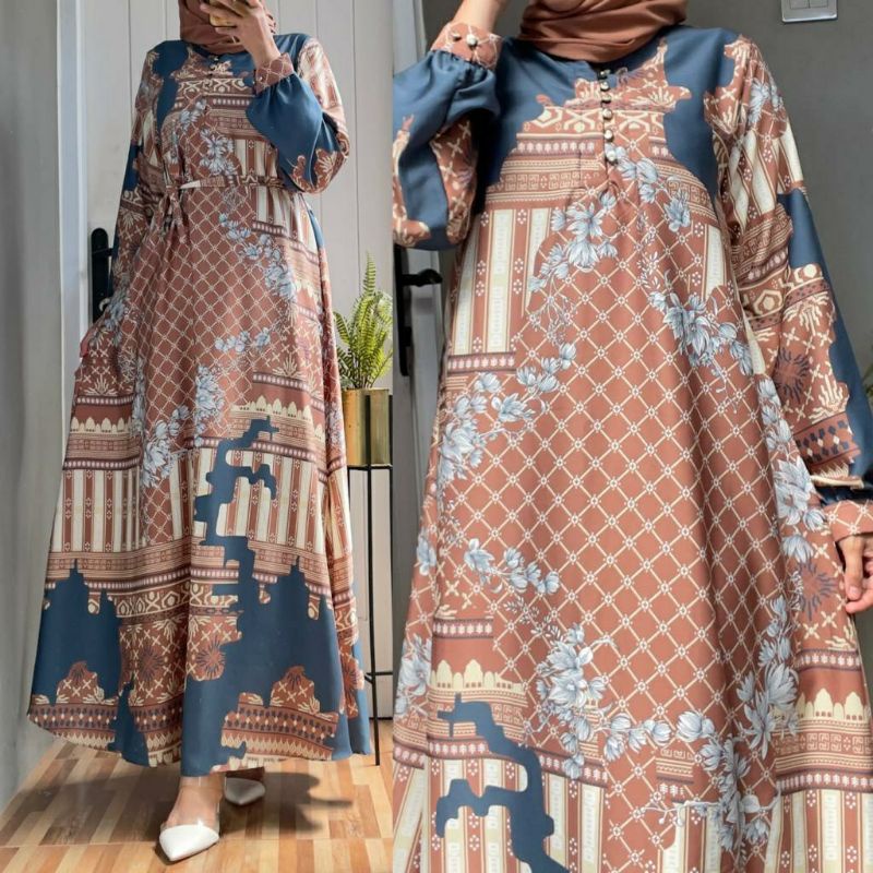 Maya Maxy, GAMIS WANITA MUSLIM CANTIK FIT XXL LD 110 BAHAN KATUN ARMANY SILK PREMIUM KANCING BUSUI TERMURAH TERLARIS OOTD