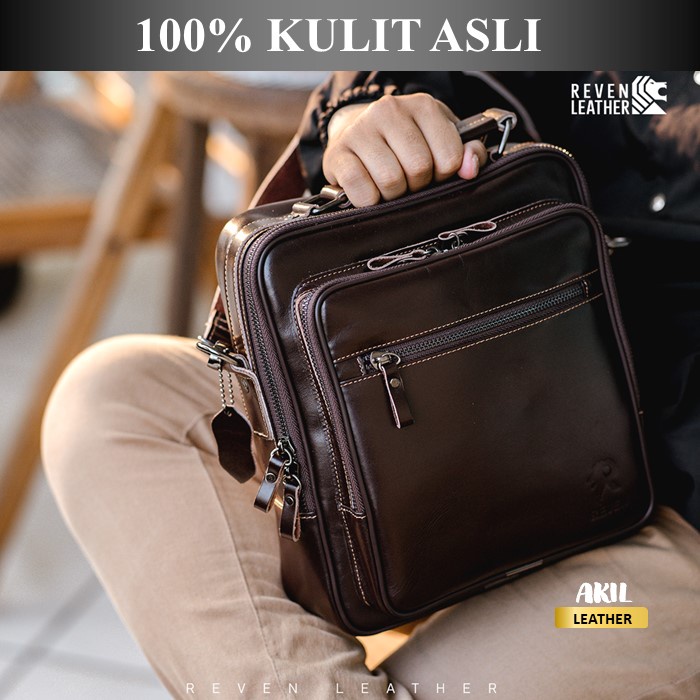 TAS SELEMPANG SLINGBAG PRIA BAHAN 100% KULIT SAPI ASLI ORIGINAL REVEN TAS SLING BAG SLEMPANG PRIA BONATURE BLACK BROWN