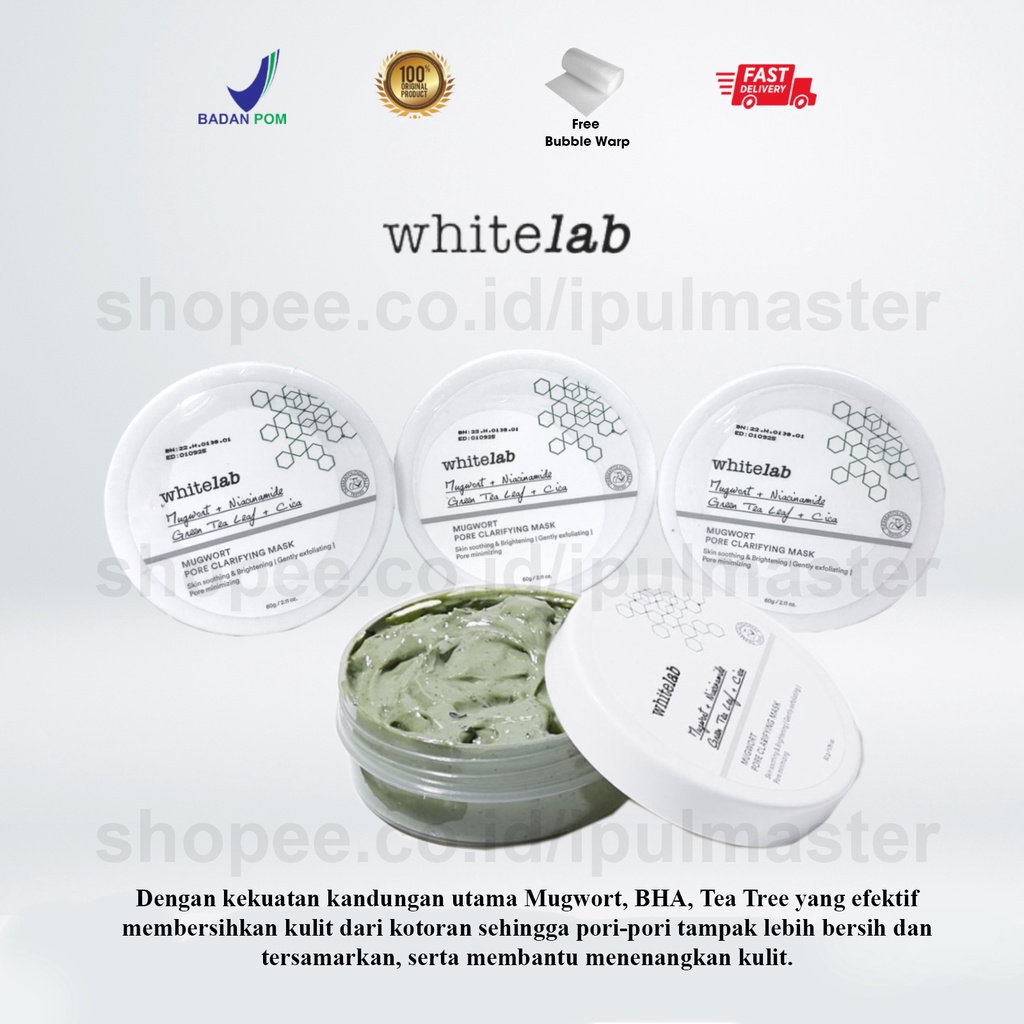 Whitelab Mugwort Pore Clarifying Mask 60g - Masker Wajah Pori-pori &amp; Jerawat