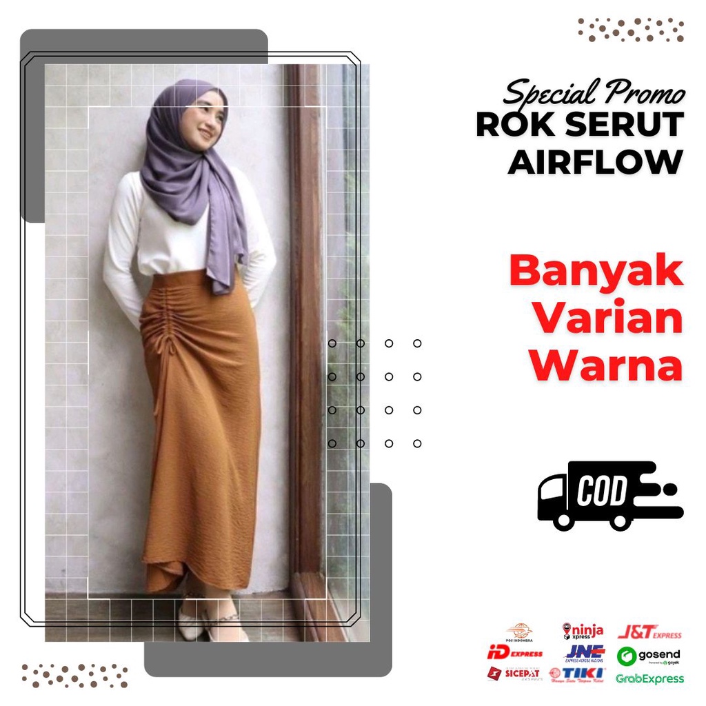 Fashion Bawahan Rok Serut Skirt High Waist Highwaist Airflow Katun Cringkle Cirnkle Warna Abu Milo C