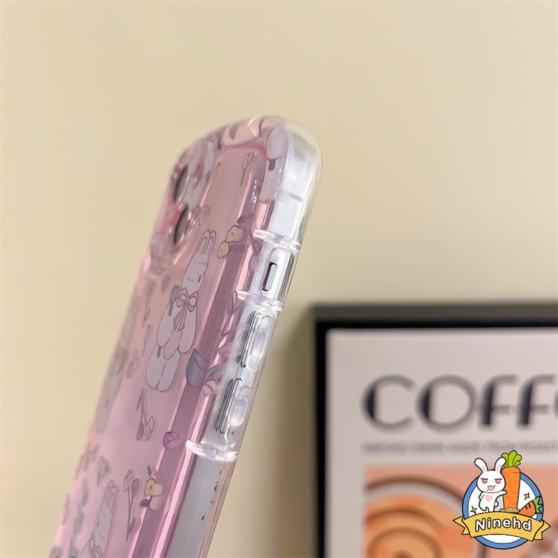 IPHONE Casing Kompatibel Untuk Iphone14 13 12 11 Pro Max X Xr Xs Max SE 8 7 6 6s Plus Gadis Hati Bunga Pink Kelinci Casing Ponsel Tanpa Rantai Tangan Silikon Tebal Soft Case Cover Pelindung