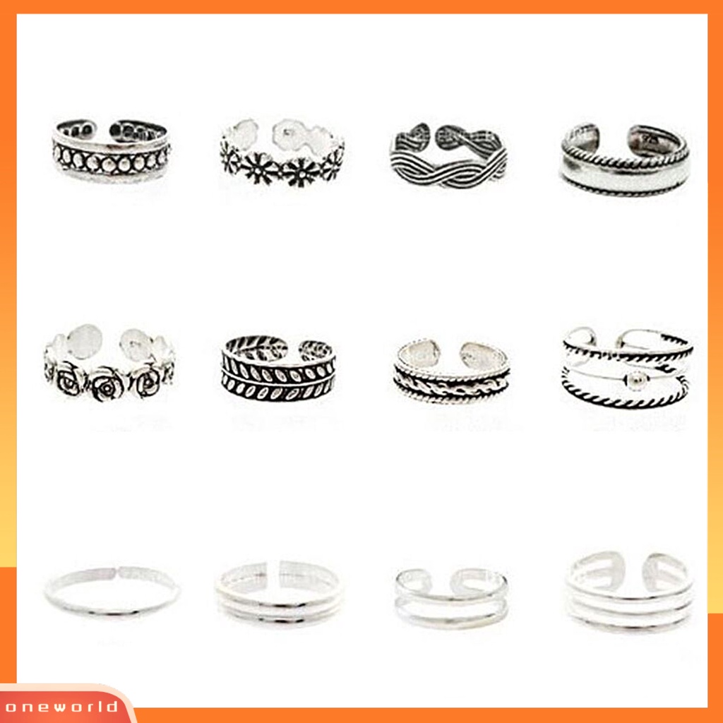 {oneworld} 12pcs/pack Cincin Jari Kaki Desain Terbuka Adjustable Unisex Joint Ring Aksesori Modis Untuk Pesta