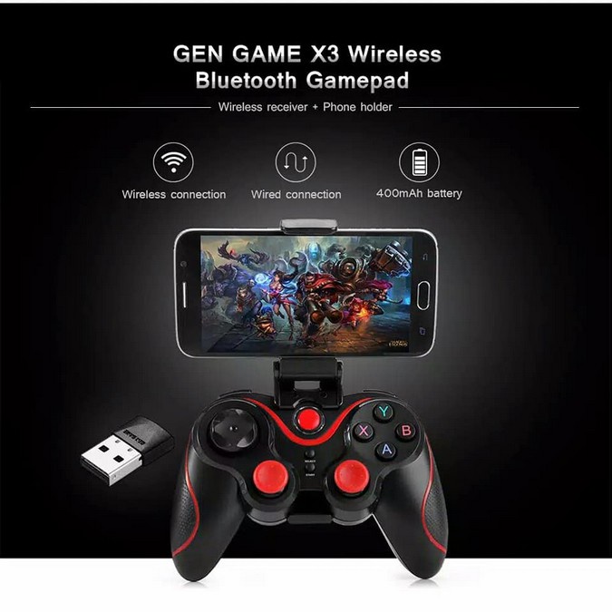 GAMEPAD BLUETOOTH X3 FOR SMARTPHONE TV BOX SMART TV LAPTOP COMPUTER WIRELESS X3 GAMEPAD JOYSTICK BLUETOOTH PLUS HOLDER HP GAMEPAD CONTROLLER GAMEPAD X3