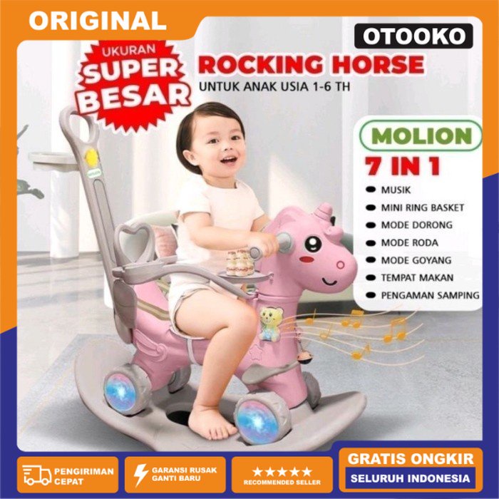 Mainan anak kereta tunggang kuda kudaan goyang balita 2 3 4 5 6 tahun - Angel Pink