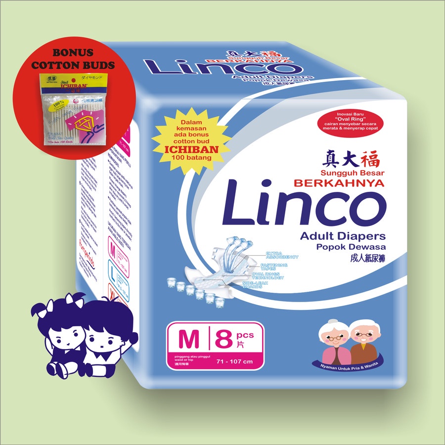 Popok Dewasa LINCO Adult Diapers Size M Isi 8 Pcs