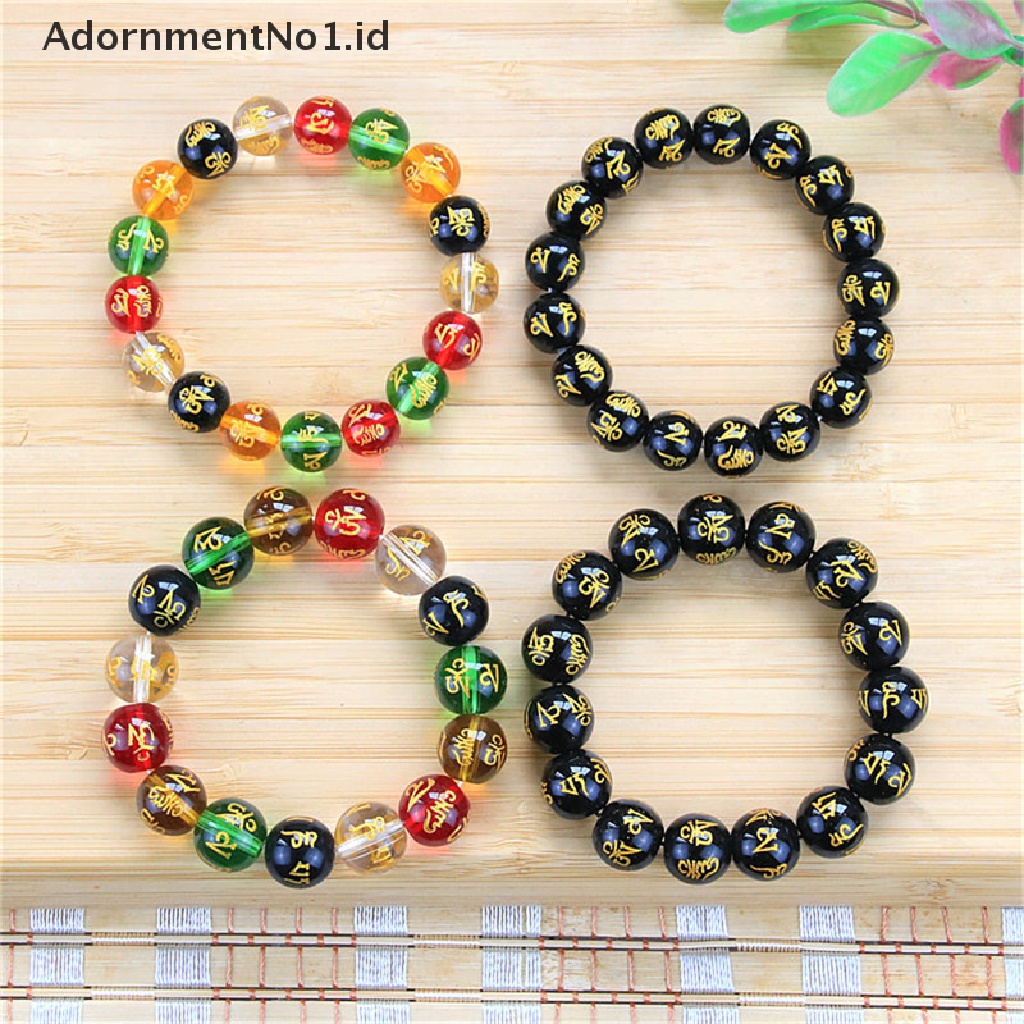 [AdornmentNo1] Hitam Obsidian Jimat Keberuntungan Bangles Warna Manik-Manik Wanita Pria Gelang Perhiasan Hadiah [ID]