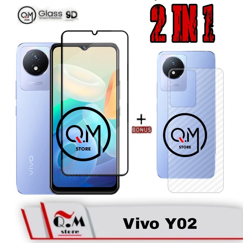 Paket 2 in1 Tempered Glass Layar Vivo Y02 Screen Guard Anti Gores Pelindung