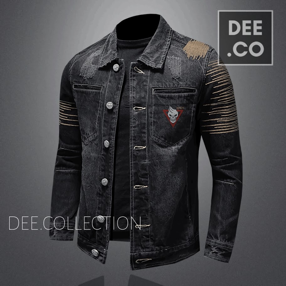 (COD)Jaket Jeans Best Seller | Jaket dengan Variasi Bordir Zigzag | Jaket Jeans Casual pria