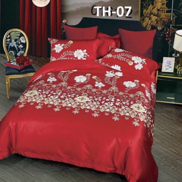 Jual BIOSIBEDDING Sprei Bedcover Katun Jepang Motif Bunga Merah Garis