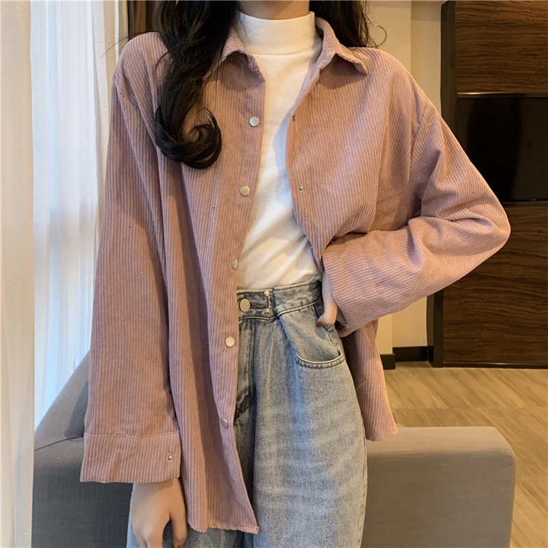 yikoo-Kemeja korea lengan panjang blouse wanita atasan top