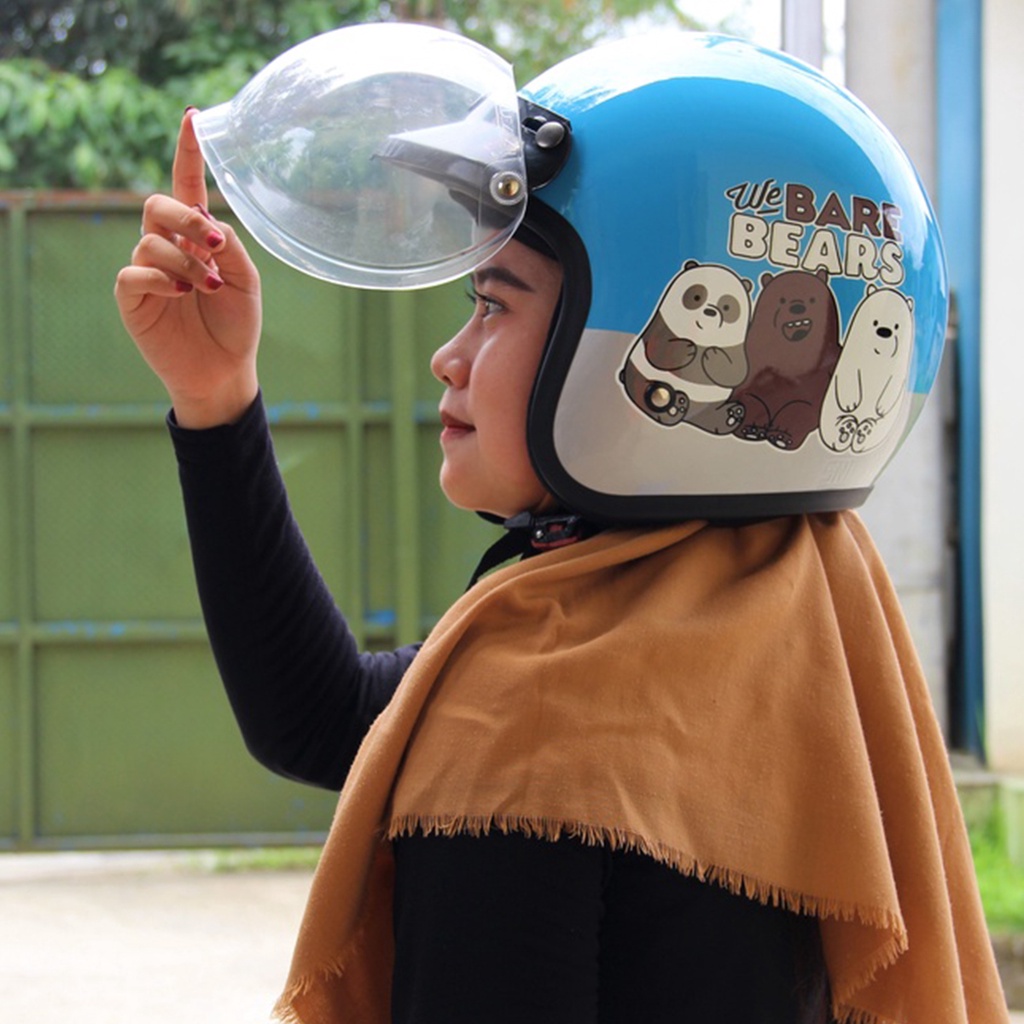 Helm Bogo Retro Motif The Bear Bears / Helm Pria Dan Wanita Dewasa SNI / Helm Murah Premium COD