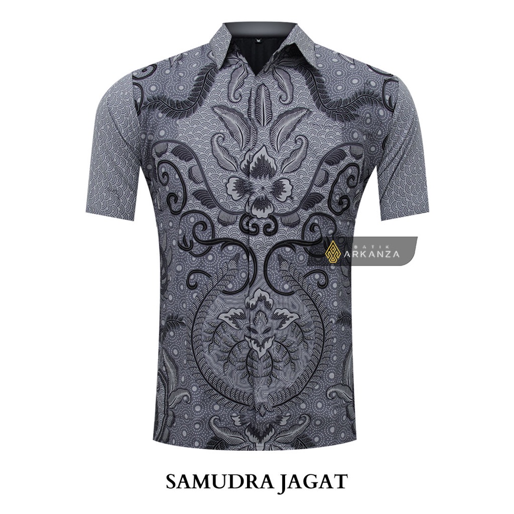 BATIK ARKANZA Motif SAMUDRA JAGAT Hem Atasan Kemeja Baju Batik Pria Cowok Laki Laki Slimfit Full Lapis Furing Lengan Panjang Lengan Pendek Original Asli Gudang Batik Arkanza