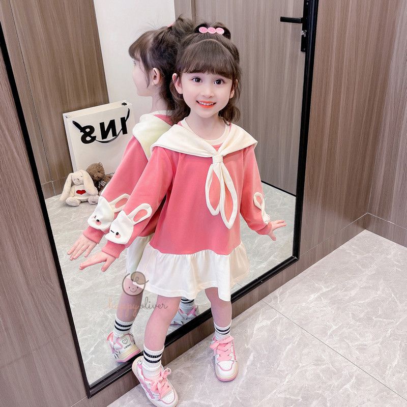 HappyOliver PASSWORD DRESS BUNNY SYAL Dress Sweater 1 - 7 Tahun Baju Anak BerKualitas